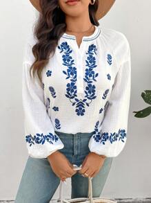 SHEIN CURVE+ Super Plus Size 100% Vacation Embroidered Shirt, Curve Plus, Boho Vacation Beach Outfits For Woman/Beach /Beach Vacation Outfits/Beach Essentials / Graduation/Tea Party  - White - View 3