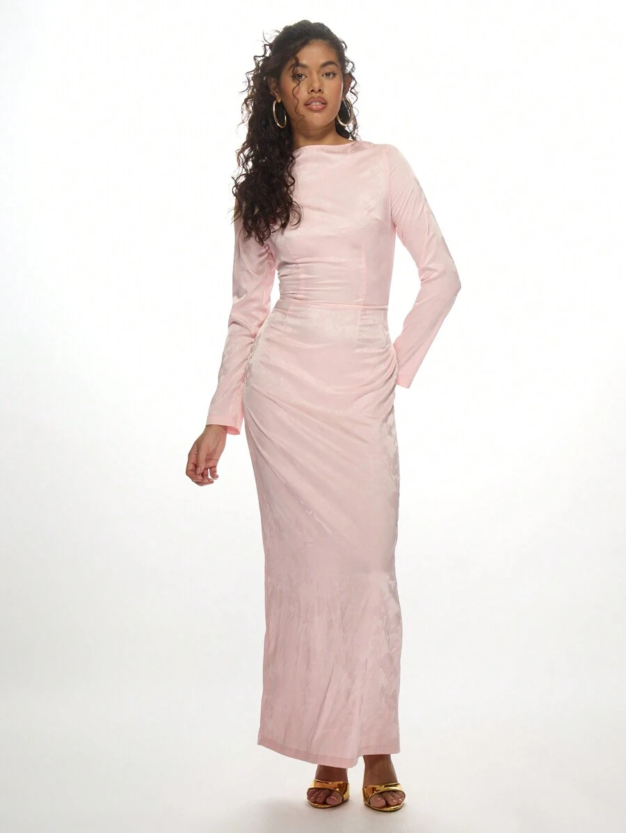 MISSGUIDED Elegant Satin Evening Maxi Dress With Long Sleeves Ruched Detail Empire Waist Special Occasion Gown Wedding Guest Formal Ball Gown