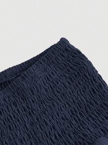 SHEIN MOD Women's Solid Color Drawstring Pleated Minimalist A-Line Skirt, Casual Daily Wear - Navy Blue - View 4