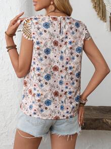 EMERY ROSE Dames bloemenprint contrast kant bisschopsmouw shirt