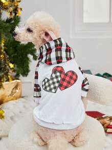 PETSIN 1 件格子拼接心形宠物猫/狗男女通用连帽衫，圣诞节 - 彩色 - 查看 2