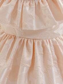 SHEIN Glamorique Kids Robe élégante pour bébé fille, de couleur champagne en jacquard, robe de princesse pour soirée de gala du 1er anniversaire de bébé avec garniture de volants