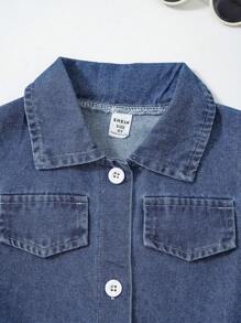 SHEIN Conjunto de 2 piezas con top sin mangas de botones delanteros y mono para niñas pequeñas - Conjunto de ropa de verano para niñas - Azul - Ver 7