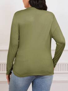 SHEIN Frenchy Plus Size Mock Neck Ruched Slim Fit Tee