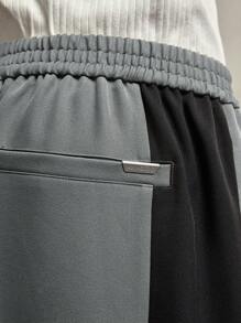 AKNOTIC Business Casual Pantalones casuales rectos relajados con cintura elástica y parches en gris y negro, uso diario, decoración con letras y metal, oficina