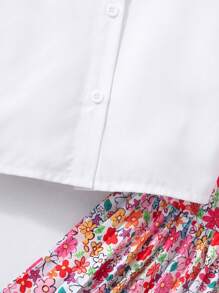 2 件套青少年女孩衬衫和碎花褶皱乡村风格连衣裙，夏季、假日、夏季、旅行 - 紅色 - 查看 3