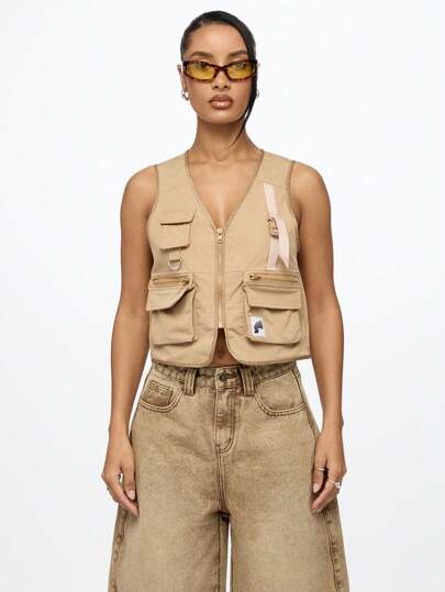 SUMWON WOMEN 战术多功能背心马甲，多个货物口袋，户外探险徒步摄影背心，无袖夹克，前拉链开合