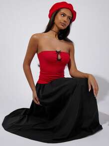 COSMINA Women's Color Block Bow Decor Dress - Red and Black - View 3