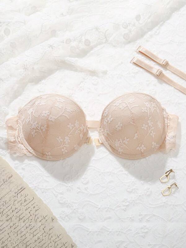 Strapless Front-Closure Pushup Lingerie Bra With Underwire, For Small Bust, Smooth Silhouette, Convertible Wear, Comes With Detachable Regular Straps