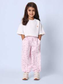 SUMWON 蝴蝶碎花女童春季套装可爱短款上衣长款慢跑裤两件套休闲装夏季系列