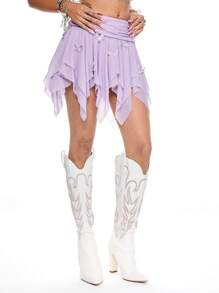 ROMWE 不对称薄纱 3D 蝴蝶结装饰女式半身裙