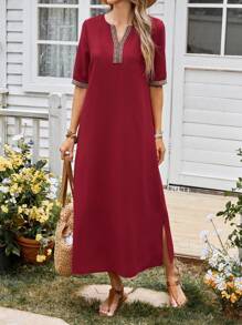 EMERY ROSE Women Casual Long Dress, Minimalist & Fashionable For Everyday Wear - Burgundy - View 6