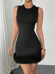 Vestido mini romántico con forma ajustada y malla 3D elegante y de moda para mujer