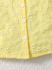 SHEIN Ramadan 2 stuks/set jonge meisjes polo kraag gebreide top met jacquard patroon & blauwe gewassen denim broek