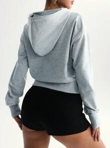 Easify SHEIN Sport Yoga Hooded Sweatshirt With Mini Logo Print