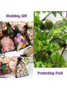 SHEIN 20/50/100 件 9cm * 12cm 黑色欧根纱珠宝包装袋，抽绳礼品袋，化妆品和护肤品旅行收纳袋，适用于婚礼派对、生日珠宝礼品袋 - 黑色 - 查看 5