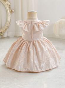 SHEIN Glamorique Kids Robe élégante pour bébé fille, de couleur champagne en jacquard, robe de princesse pour soirée de gala du 1er anniversaire de bébé avec garniture de volants