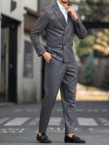 Manfinity Mode Plus Size Men Lapel Neck Plaid Long Sleeve Blazer And Pants Set
