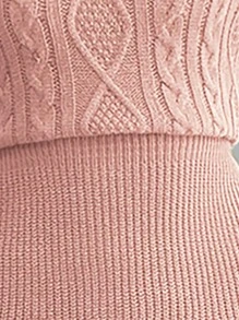 Chiquease Fashionable Fitted Round Neck Long Sleeve Cable Knit Fishtail Hem Brown Sweater Dress For Women, Autumn/Winter