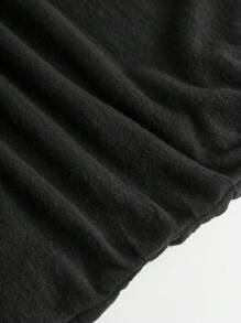 SHEIN 青少年女孩优雅百搭休闲不对称肩部褶饰黑色 A 字裙秋冬 - 黑色 - 查看 3