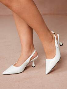 CUCCOO CURVES Sepatu Wanita Polos Minimalis Ujung Lancip Kasual Lebar Elegan untuk Pernikahan, Natal, dan Ukuran Lebar - Putih - View 2