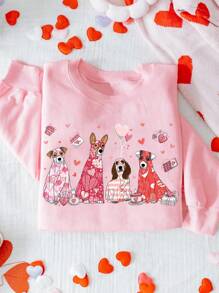 Flirla Halloween Jesus Praise Letter Sequin Red & Green Print Plus Size Crew Neck Sweatshirt - Pink - View 1