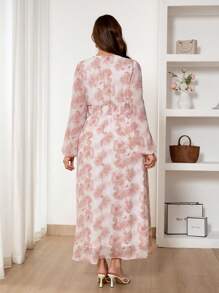 SHEIN Frenchy Vestido elegante de mujer de manga farol larga con estampado floral, vestido elegante de mujer para primavera de talla grande