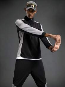 Gym Rark Men's Solid Color Patchwork Long Sleeve Casual Top And Long Pants Sport Suit Gym Set Workout Set - Multicolor - View 6