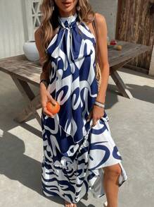 SHEIN VCAY Woven Print Open Shoulder Dress For Women