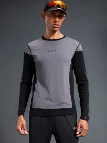 Manfinity Sport Corelite 男士字母印花撞色长袖运动 T 恤