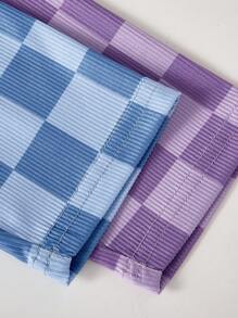 2pcs Baby Boy Ribbed Fabric Set With Fashionable Checkerboard Pattern, Suitable For Casual Wear At Home Or As Autumn/Winter Base Layer - Multicolor - View 5