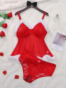 PetitDoll 2pcs/Set Plus Size Sweet Lace Patchwork Lingerie Set