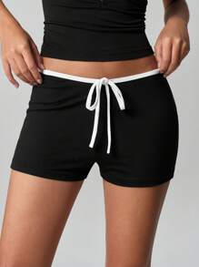 TRNVIE Women's Casual U-Shaped Low Waist Tight Super Short Leggings - Black - View 1