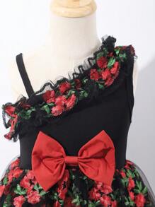 SHEIN Vestido sin mangas con tirantes de moño, lindo y elegante para niñas jóvenes