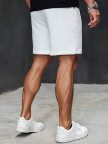 Manfinity Homme Men's Casual Everyday Style, INS Matching Items: Classic Best-Selling Fashion Casual White Geometric Texture Elastic Waist Shorts. This Set Is Very Suitable For Spring And Summer Wear, Also Suitable For Daily Wear And Hawaii Beach Vacation, Also Suitable For Valentine's Day Couple Wear, It Is A Great Gift For Your Boyfriend Or Husband. "White Shorts