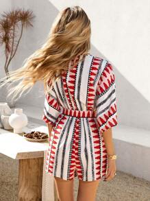 SHEIN VCAY Damen Geometrisch gemusterter Jumpsuit, Lässig-Shorts für den Urlaub