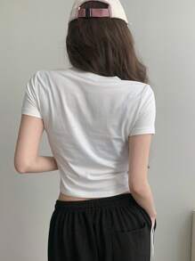DAZY 女士纯色短袖 T 恤，简约时尚休闲日常 - 白色 - 查看 7