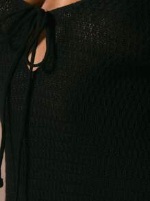 Musera Resort 开领钩针编织系带低背长袖超长连衣裙海滩罩衫度假春夏优雅性感度假村伊比沙岛泳装黑色圣诞节 - 黑色 - 查看 6