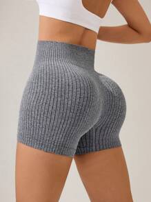 Easithlete Shorts de yoga elásticos sin costuras, shorts deportivos, shorts ciclistas para mujeres - Gris Oscuro - Ver 6