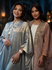 Al Najma 女士土耳其和阿拉伯传统长裙、朴素的卡夫坦 - 淺藍色 - 查看 1