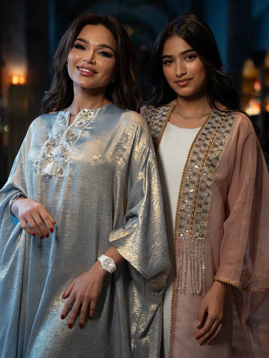 Al Najma 女士土耳其和阿拉伯传统长裙、朴素的卡夫坦 - 淺藍色 - 查看 1