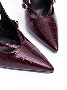 CUCCOO SZL Women's Butterfly Decor Lolita Style High Heels, Back Strap, Burgundy Color, Work Office Wear - Burgundy - View 5