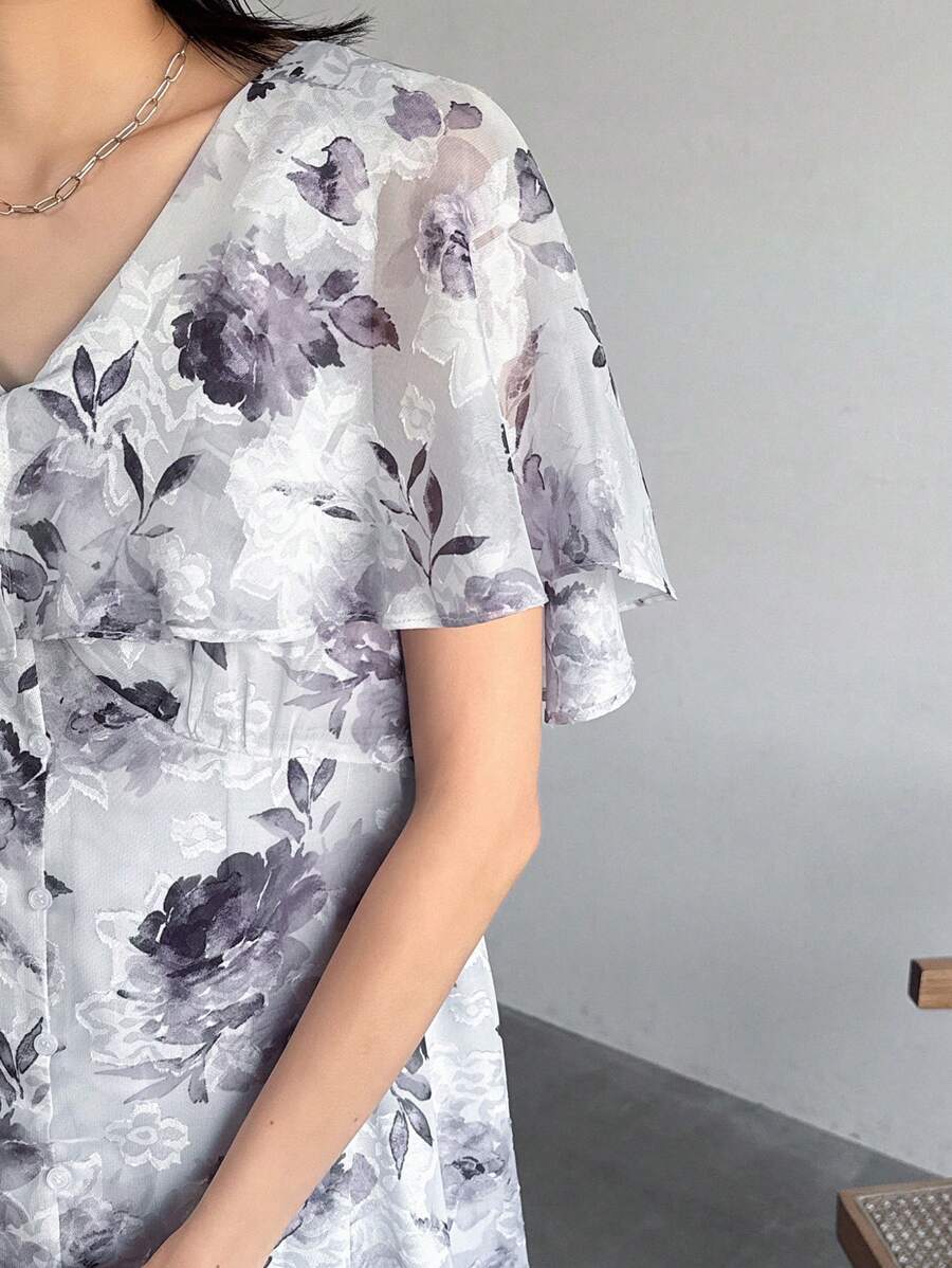 FRIFUL Vestido de mujer con volantes con estampado floral, vestido de verano, vestido mini para fiesta