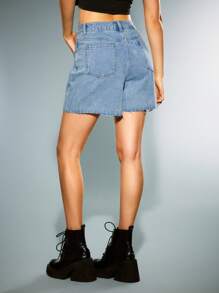 ROMWE Hippie Women's Sun, Moon And Stars Mysterious Embroidered Denim Shorts - Blue - View 5