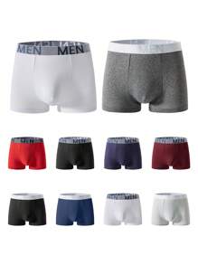 Manfinity Underwear&Sleepwear Basics 10 条装 男士字母印花撞色松紧腰休闲舒适平角内裤 - 彩色 - 查看 9