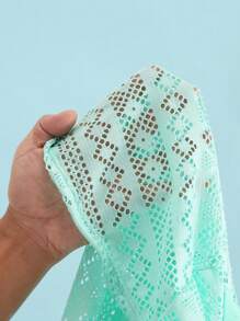 Swim Lushoire 2pcs Spring Break Mature Solid Color Swimwear For Women, V-Neck Hollow Out Side Bowknot Bikini Sets With Tank Top, Casual Vacation Beach Outfit For Summer - Mint Green - View 7