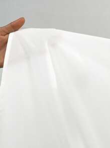 SHEIN Privé 女式大码优雅精致工作/休闲珍珠领刺绣透明褶皱纹理宽松白色衬衫 - 白色 - 查看 7