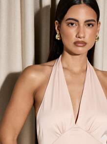 AiiRZ Elegant Halter Neck Midi Evening Dress Empire Waist Formal Party Gown Wedding Guest Special Occasion Summer Dress Sleeveless A-Line Dress - Pink - View 6