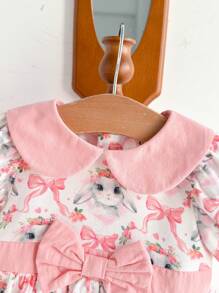 Cozy Pixies Baby Mädchen Kleid mit Cartoon Hase Muster, Puffärmel, Taillenzug