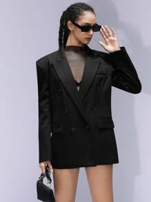 Aveloria Affinna Commuter Vintage Padded Shoulder Burgundy Long Sleeve Women's Blazer Jacket - Black - View 6